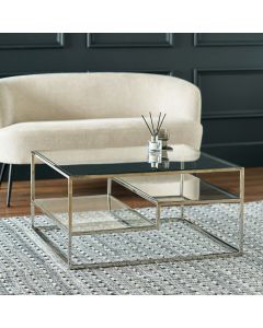 Aleandra Clear Glass and Silver Metal Coffee Table