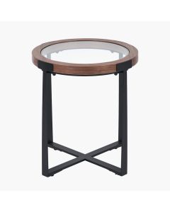 Vermont Clear Glass and Light Walnut Wood Veneer Side Table