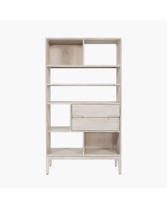 Gio White Sand Acacia Wood 2 Drawer, 7 Niche Shelf Unit