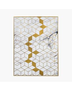 White Marble Canvas With Gold Geo Pattern