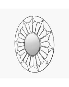 Silver Metal Cane Effect Frame Round Wall Mirror