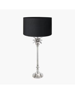 Trafalgar Nickel Metal Palm Tree Table Lamp Base with Harry 30cm Black Cotton Mix Cylinder Lampshade
