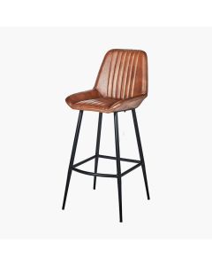 Angelo Vintage Brown Leather and Iron Retro Bar Stool