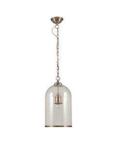 Cloche Clear Glass and Antique Brass Rimmed Pendant
