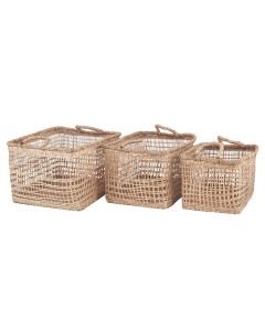 S - 3 Open Weave Seagrass Oblong Handled Baskets