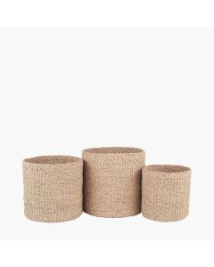Set of 3 Woven Natural Seagrass Round Baskets