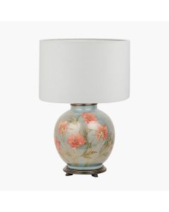 Coral Peony Large Glass Table Lamp Base with Lino 40cm White Self Lined Linen Cylinder Lampshade