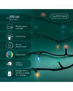 100 LED Outdoor Rechargeable Lights Multi Colour with 8 Functions