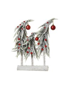 Table Centre Piece - Red Decorated Frosted Windswept Christmas Trees