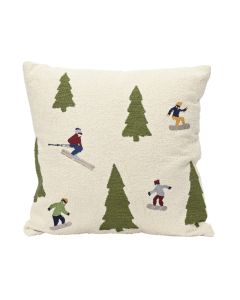 Skiing People through Trees Cotton Cushion