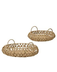 Natural Round Rattan Serving Trays Set of 2