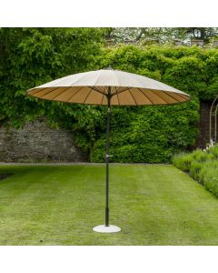 Geisha 250cm Round Crank & Tilt Parasol. Taupe Canopy.