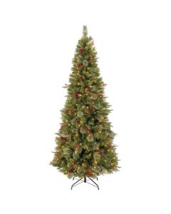 Colonial Fir Slim Tree Hinged Tree With 29 Red Berries & 29 Pine Cones 6ft (No Lights)