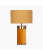 Dempsey Mustard Velvet and Antique Gold Metal Table Lamp Base with Henry 30cm Mustard Handloom Cylinder Lampshade