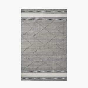 Indoor Outdoor Grey and White Plaited Stripe Design Rug