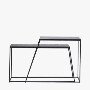 Mashiko Set of 2 Black Ash Veneer and Black Metal Console Tables